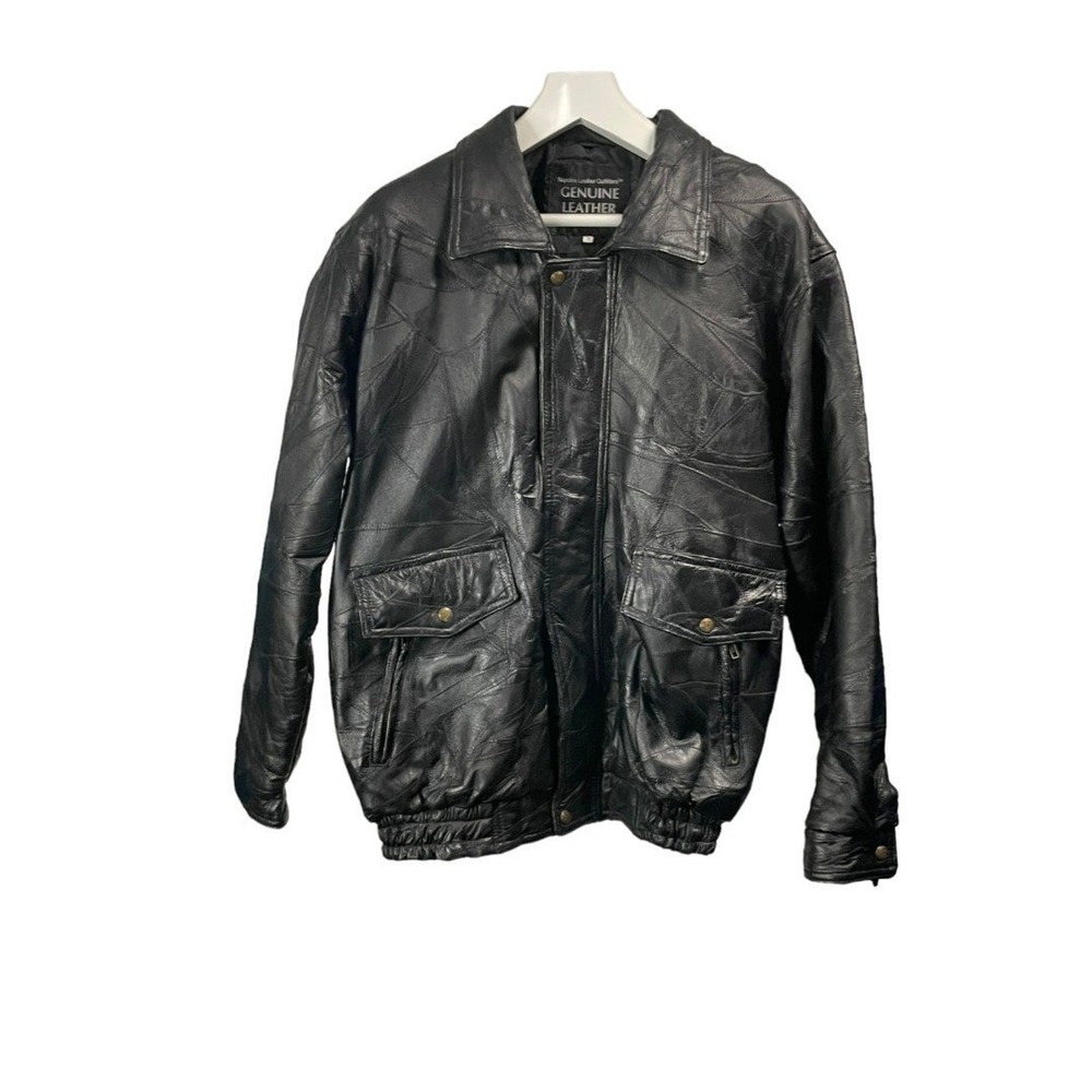 Vintage‎ Black Men's Patchwork Leather Bomber Jacket size 3X